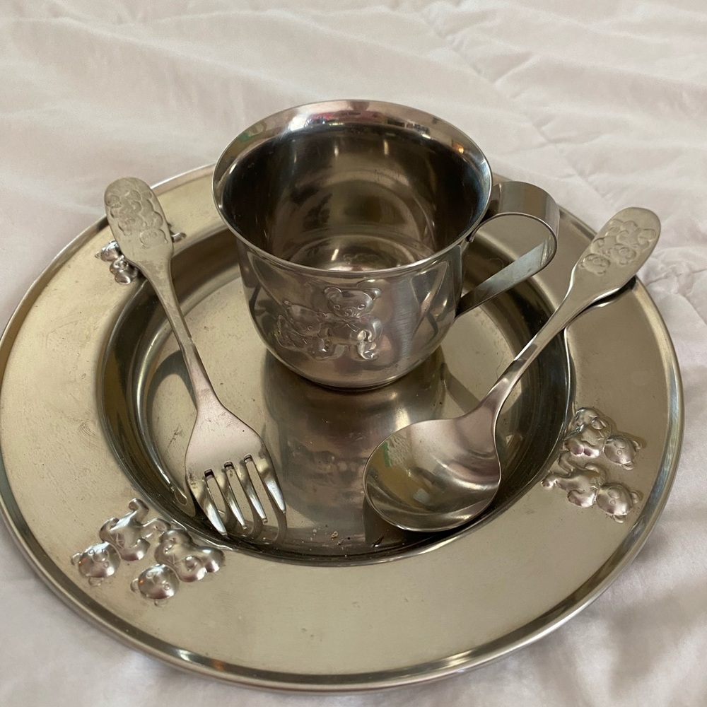 Vintage Baby Selandia Stainless Steel Dining Set with Bear Design